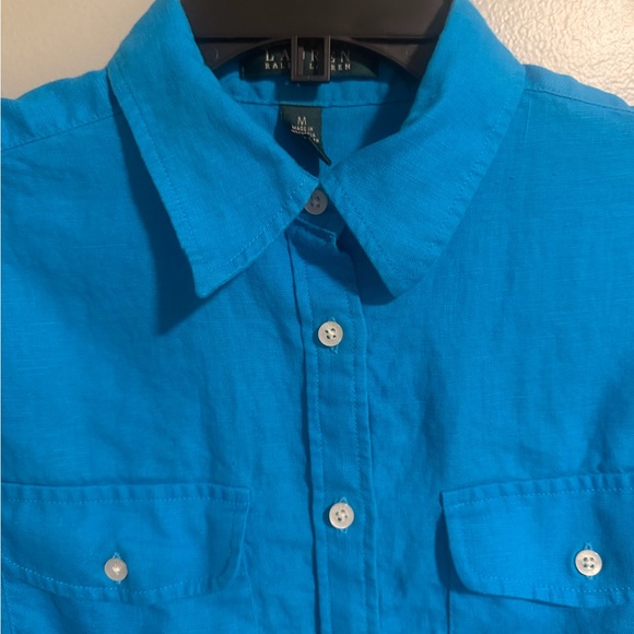 Lauren Ralph Lauren 100% linen women's long roll tab sleeve shirt Sz M - Picture 5 of 10